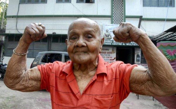 Well past his century and still lifting weights!