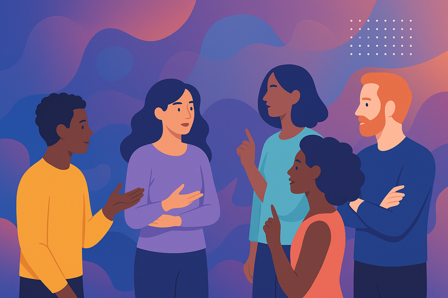 Diverse group discussing leadership